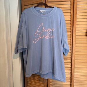 Crime Junkie Logo Tee Dusty Blue Pink Script Womens 3XL Podcast Merch True crime